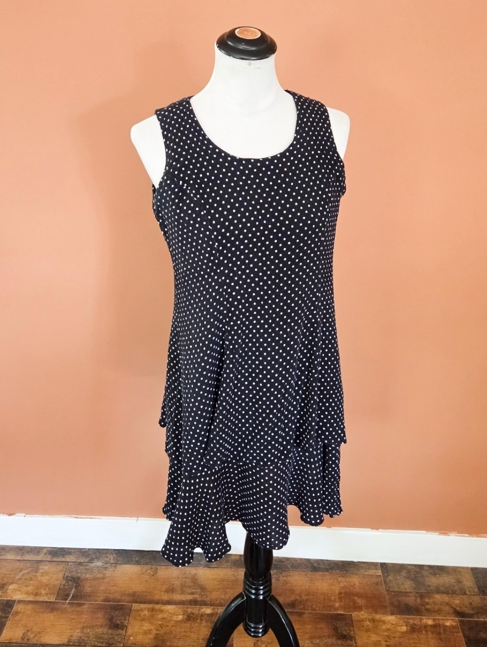 Vintage Black and White Polka Dot Flirty Dress by Amoretti / 1980s 1990s